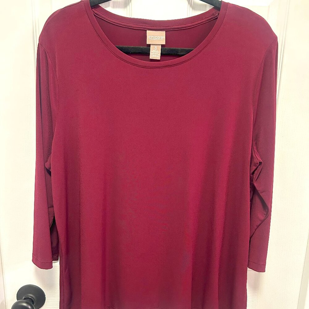 Chico's Size 3 (16/XL) Deep Plum Crew neck long sleeve Tee